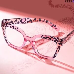 Zeelool Malcolm Square Pink Leopard Print TR90 Glasses NEW